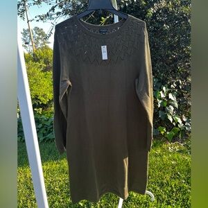 NWT! Talbots Olive Knit Sweater Dress long sleeve